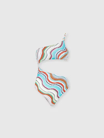 MISSONI EINTEILIGER ONE-SHOULDER-BADEANZUG MIT LAMÉ-WELLENMOTIV UND CUT-OUT-DETAIL