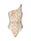 Missoni One-shoulder One-piece Swimsuit In Printed Tulle In Multicolour