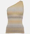 MISSONI ONE-SHOULDER RIBBED-KNIT LAMÉ TOP