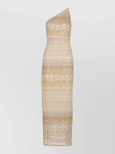 Missoni One-shoulder Sequin-embellished Striped Metallic Crochet-knit Maxi Dress In Gold