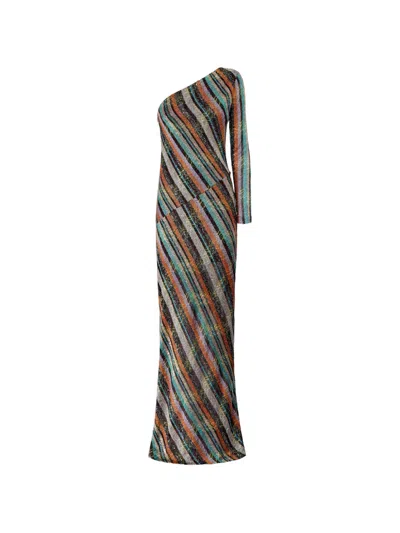 Missoni One-shoulder Striped Maxi Dress In Brown