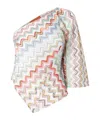 Missoni Multicolor Zigzag One-shoulder Top With Wide Sleeves In White