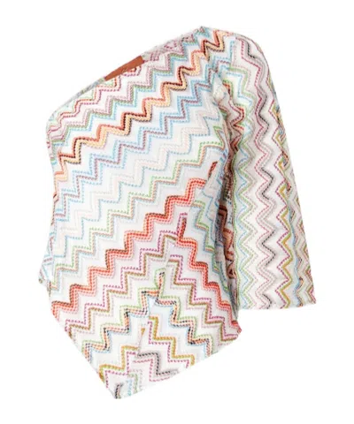 MISSONI MISSONI WIDE SLEEVED 3D LAMÉ ZIG ZAG ONE-SHOULDER TOP
