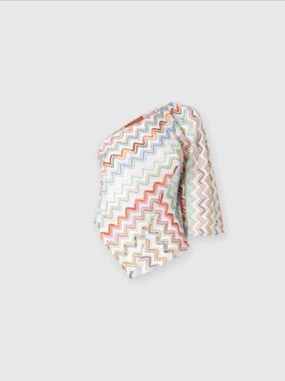 MISSONI MISSONI ONE-SHOULDER TOP WITH 3D LAMÉ ZIG ZAG AND WIDE SLEEVES