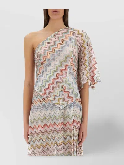 MISSONI ONE-SHOULDER TOP WITH 3D LAMÉ ZIG ZAGS