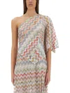 Missoni Multicolor Zigzag One-shoulder Top With Wide Sleeves In Neutral