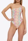 Missoni One-shoulder One-piece Swimsuit In Printed Tulle In Multicolor