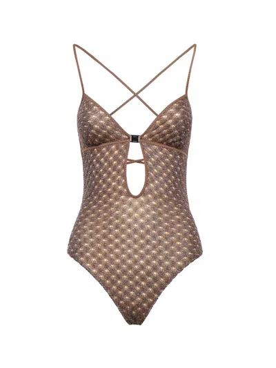 Missoni One-piece Swimsuit In Lamé Viscose In Brown