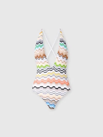 Missoni One-piece Swimsuit In Pure Viscose With V-neckline In Multi