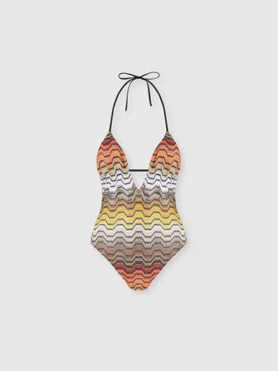 Missoni Halter Neck One Piece Swimsuit Zigzag Pattern In Multi