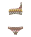 Missoni One-shoulder Bikini In Lame Viscose With Macro Zigzag Pattern In Multi