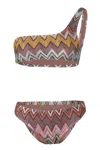 Missoni One-shoulder Bikini In Lame Viscose With Macro Zigzag Pattern In Multi