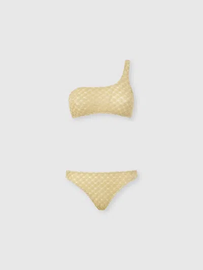 MISSONI One-shoulder bikini in lamé viscose with raschel workmanship