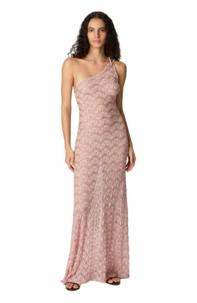 Missoni One-shoulder Dress In Lamé Viscose With Foliage Motif In Pink