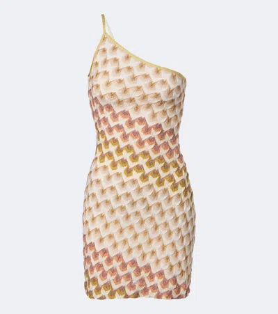 Missoni One-shoulder Lamé Minidress In Sand