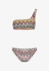 Missoni One Shoulder Bikini High Cut Textured In Multi