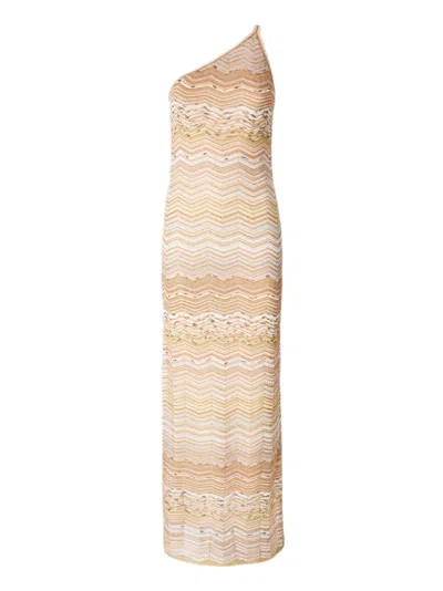 Missoni One-shoulder Sequin-embellished Striped Metallic Crochet-knit Maxi Dress In Multi
