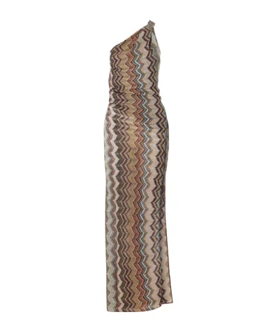 Missoni One-shoulder Metallic Crochet-knit Maxi Dress In Multi