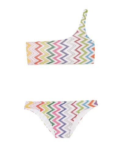 Missoni One-shoulder Striped Metallic Crochet-knit Bikini In Multi