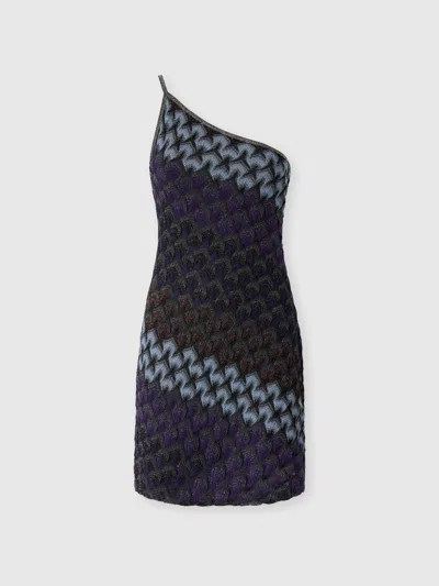 Missoni One-shoulder Viscose Lamé Mini Dress In Black