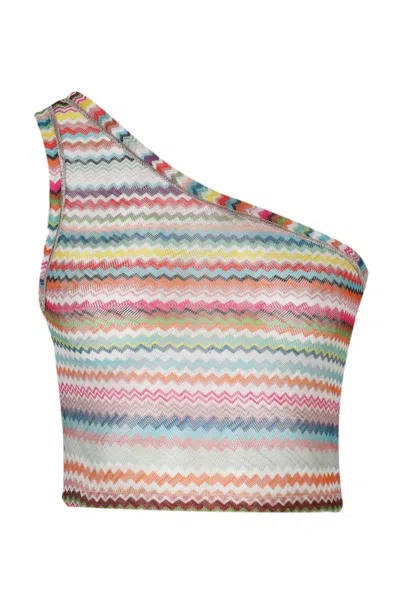 Missoni One-shoulder Viscose-blend Tulle Top With Zigzag Pattern Multicolour