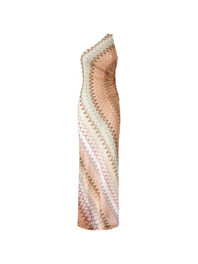 Missoni One-shoulder Zigzag-knit Maxi Dress In Multi
