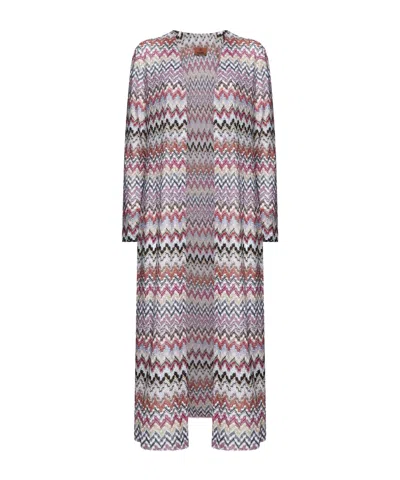 Missoni Open-front Chevron Long-length Cardigan In Pink