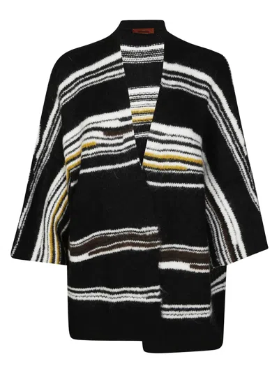 Missoni Open Front Maxi Cardigan With Bold Striped Pattern And Wide Sleeves In Black