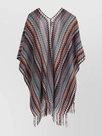 Missoni Open Front Zigzag Chevron Fringe Cape In Multi