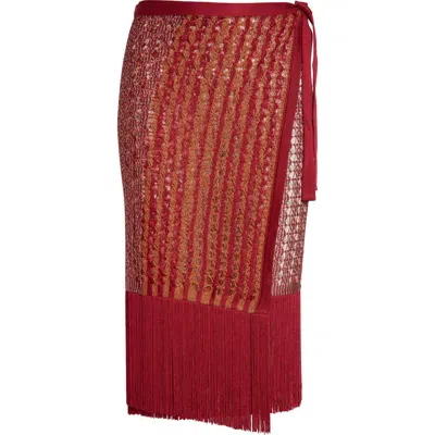 Missoni Open Knit Fringe Cover-up Pareo In Brown