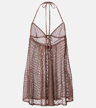 Missoni Open-knit Halterneck Lamé Beach Cover-up In Brown