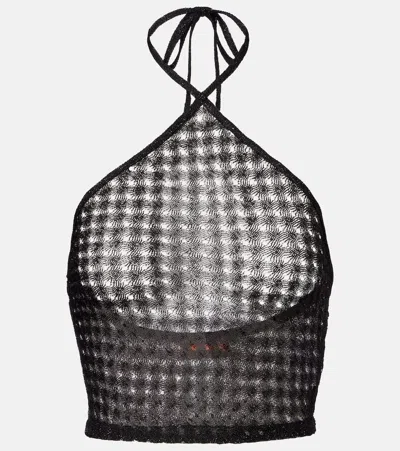 Missoni Open-knit Halterneck Lamé Crop Top In Black