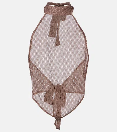 Missoni Open-knit Lamé Halterneck Top In Brown