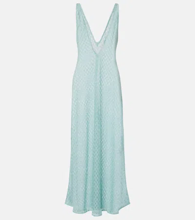 Missoni Open-knit Lamé Maxi Dress In Blue