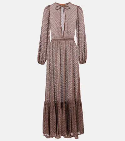 Missoni Open-knit Lame Maxi Dress In Brown