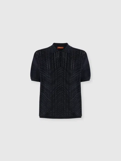 Missoni Openwork Knit Cotton And Viscose Polo Shirt In Black