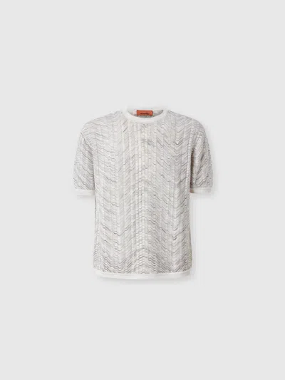 Missoni Openwork Knit Cotton And Viscose Polo Shirt In Gray