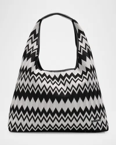 Missoni Optical Wave Cotton Hobo Bag In Black