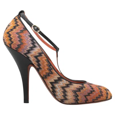 Pre-owned Missoni Orange & Black  Chevron T-strap Pumps Size 40