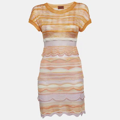 Pre-owned Missoni Orange Knit Ruffled Mini Dress S