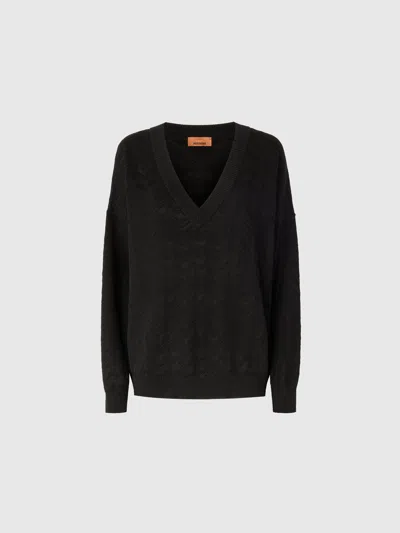 Missoni Oversize-pullover Mit V-ausschnitt Und Chevronmuster In Black