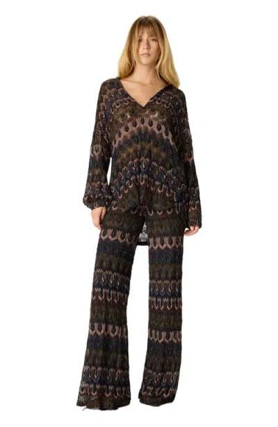 Missoni Oversized Blouse In Viscose Lamé With Arabesque Motif In Brown
