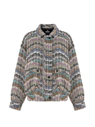 Missoni Oversized Bomber Jacket In Chevron Knit With Sequins In Multi