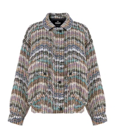 Missoni Oversized Bomber Jacket In Chevron Knit With Sequins In Multi-color