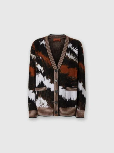 Missoni Oversized Cardigan In Tiger Pattern Knit In Brown