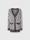 Missoni Oversized Cardigan With Macro Zig Zag And Sequins In Black,silver