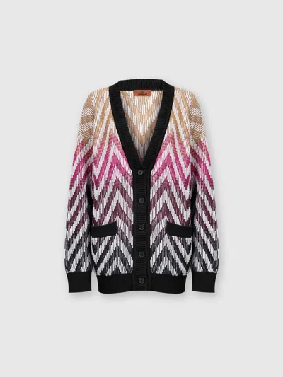 Missoni Oversized Chevron Ribbed Wool And Cotton Cardigan In Multicoloured