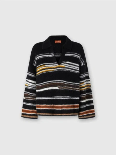 MISSONI MISSONI OVERSIZED LONG SLEEVE POLO WITH STRIPED INLAY