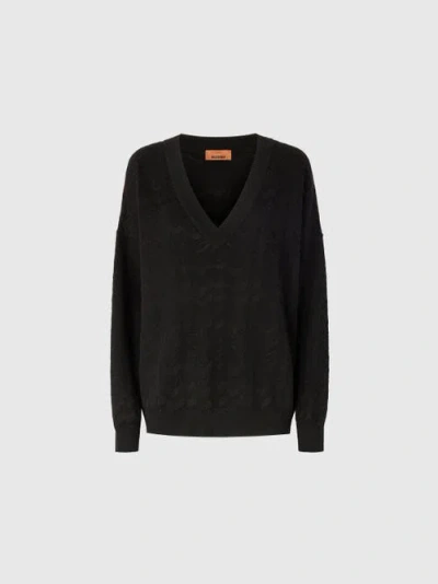 Missoni Oversized V-neck Sweater In Chevron Pattern In Black