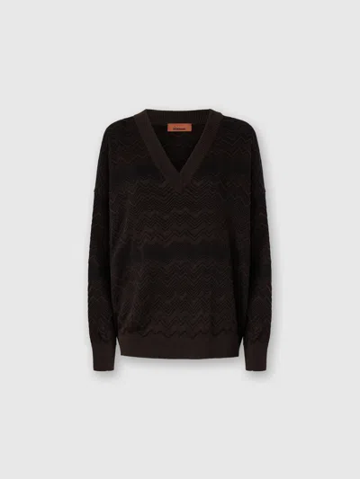 Missoni Oversized V-neck Sweater In Chevron Pattern In Brown